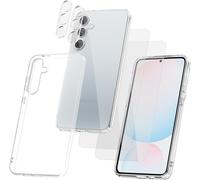 Pack 5-En-1 : Coque Silicone Cristal Transparente + 2 Films Protection Écran + 2 Protège-Lentilles Pour Samsung Galaxy S24 Fe 5g