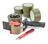 Pack 5 Rubans Emballage Tesa Basic 66m X 50mm + 1 Dévidoir + 1 Cutter