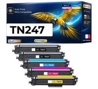 Pack 5 TN247 TN243 compatible pour Brother Noirs et Couleurs Haute capacité avec puce Noir 3000 pages Couleurs 2300 pages