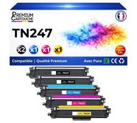Pack 5 TN247 TN243 compatible pour Brother Noirs et Couleurs Haute capacité avec puce Noir 3000 pages Couleurs 2300 pages