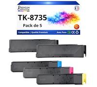Pack 5 Toner TK8735 TK 8735 TK8735K TK8735C TK8735M TK8735Y Compatible pour Kyocera 7052 8052 Noir Cyan Magenta Jaune Haute capacité avec Puce 40000 Pages