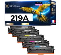 Pack 5 Toner W2190X W2191X W2192X W2193X W2190A W2191A W2192A W2193A 219X 219A Compatible pour HP Color LaserJet Pro 3202dn 3202dw 3302dw 3302fdw CMJN Puce 3200 2500 Pages