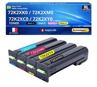 Pack 5 Toners 72K2XK0 72K2XC0 72K2XM0 72K2XY0 compatible pour Lexmark noirs et couleurs haute capacité avec puce 33000 22000 pages