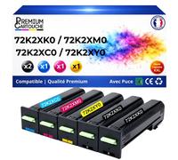 Pack 5 Toners 72K2XK0 72K2XC0 72K2XM0 72K2XY0 compatible pour Lexmark noirs et couleurs haute capacité avec puce 33000 22000 pages