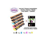 Pack 5 Toners pour Brother TN 241 BK , TN 245 C,Y,M Brother DCP-9020CDW HL-3140CW MFC-9330CDW MFC-9340CDW+20f A6 brillan