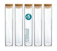 Pack 5 Tube a Essai avec Bouchon Liege 100ml- Bocaux pour Laboratoire, Bocaux Fiole en Verre- Dragees Mariage, Decoration, Bapteme- Épices, Bonbons