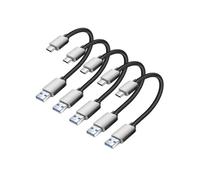 Pack 5x Mini Câbles USB vers USB-C 15cm CarPlay, Android Auto, Station de charge Gris