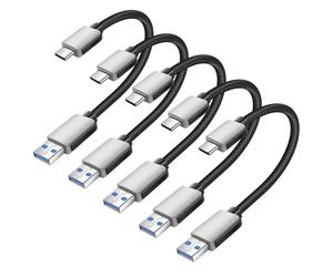 Pack 5x Mini Câbles USB vers USB-C 15cm CarPlay, Android Auto, Station de charge Gris