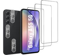 Pack 6 ¿ 3 Verres Trempés Écran + 3 Protections Caméra Arrière Pour Samsung Galaxy A55 5g, 3d Incurvé 0,33 Mm, Dureté 9h, Anti-Bulles, Revêtement Oléophobe