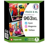 Pack 6 Cartouche 963XL 3JA27AE 3JA28AE 3JA29AE Compatible pour HP 9010 9025e Cyan Magenta Jaune Haute capacité avec Puce Rendement 1600 Pages Puce résistante à la Remise à Niveau