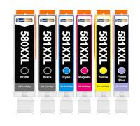 Pack 6 Cartouche d'encre CLI-581XXL CLI 581 XXL 1995C001 1996C001 1997C001 1998C001 1999C001 Compatible pour Canon PIXMA TR7500 TR7550 TR8500 TR8550 TS6100 TS6150 Multicolore Haute capacité avec Puce
