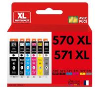 Pack 6 Cartouche Encre CLI-571XL CLI 571XL Compatible pour Canon Pixma MG5751 MG5752 MG6850 MG6851 MG7750 TS8050 TS8051 TS9050 TS9055 Noir Cyan Magenta Jaune Gris avec Puce