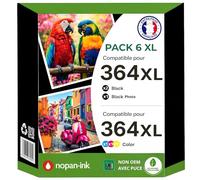 Pack 6 Cartouches d’Encre 364XL 364 XL CN684EE CB323EE CB324EE CB325EE CB322EE Compatible pour HP DeskJet OfficeJet PhotoSmart Noir Noir Photo Cyan Magenta Jaune Haute capacité avec Puce