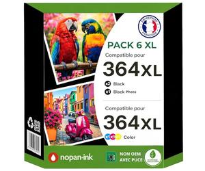 Pack 6 Cartouches d’Encre 364XL 364 XL CN684EE CB323EE CB324EE CB325EE CB322EE Compatible pour HP DeskJet OfficeJet PhotoSmart Noir Noir Photo Cyan Magenta Jaune Haute capacité avec Puce