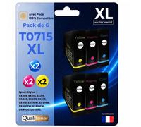 Pack 6 Cartouches T0712 T0713 T0714 compatible pour Epson Couleur Haute capacité avec puce Guépard