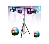 Pack 6 Jeux Lumière avec Support Pied 2,80m - 2 Effets Derby - 2 Strobos - 2 Astro - DJ - Mariage - Fête - Anniversaire - Soirée