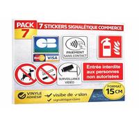 Pack 6 Stickers Signalétique Commerce 15 cm - Paiement Sans Contact, CB, Visa, Mastercard, Surveillance Vidéo, Interdit de Fumer Vapoter - Autocollants Signalisation Boutique Vitrine