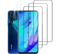 Pack 6 Verre Trempé Pour Huawei Nova 5t - 3x Protection Écran 0,33 Mm + 3x Protecteur Caméra Arrière 3d Incurvé, Dureté 9h, Oléophobe, Anti-Bulles, Compatible Coques