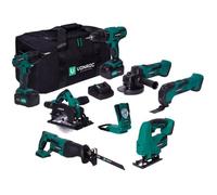 Pack 7 machines VPower 20V - lampe de travail, 2x batterie 4.0Ah et chargeur rapide