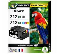 Pack 8 Cartouche 712 712 Compatible pour HP 210 230 250 630 650 Noir Cyan Magenta Jaune Haute capacité avec Puce 80ml 29ml