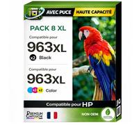 Pack 8 Cartouche 963XL BK C M Y 3JA30AE 3JA27AE 3JA28AE 3JA29AE compatible pour HP 9010 9020 Couleurs Haute capacité avec puce