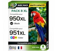 Pack 8 Cartouche encre 951XL CN046AE CN047AE CN048AE CN050AE CN051AE CN052AE compatible pour HP 251DW 276DW 8100 8600 Couleurs Haute capacité avec puce 26 ml