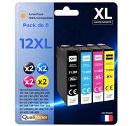 Pack 8 Cartouche Encre Renard 1285 C13T12854011 Compatible pour Epson 305F 305FW 230 235W 425W 435W 438W 440W 445W Noir Cyan Magenta Jaune Haute capacité avec Puce