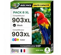 Pack 8 Cartouches 903XL 903 XL Couleur compatible pour HP OfficeJet Pro 6960 6970 Haute capacité avec puce résistante aux mises à niveau
