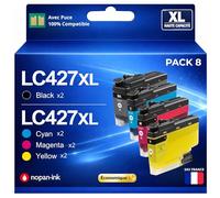 Pack 8 Cartouches LC427XL LC427 XL Compatible pour Brother HL J6010DW MFC J5955DW MFC J6955DW MFC J6957DW MFC J6959DW Noir Cyan Magenta Jaune Haute capacité avec Puce 6000 5000 Pages
