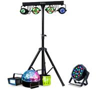 IBIZA SOUND LIGHT - Pack 8 Jeux de Lumière DJLIGHT60 - Projecteurs - Moonflower - Strobo - Astro - Derby - Pied Support - Soirée - DJ Mobile