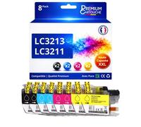 Pack 8 LC3213 BK C M Y LC3211 BK C M Y compatible pour Brother Couleurs Haute capacité avec puce 400 pages
