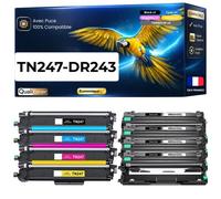Pack 8 TN247 TN243 compatible pour Brother Noirs et Couleurs Haute capacité avec puce Noir 3000 pages Couleurs 2300 pages