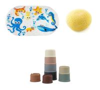 Pack accessoires de Bain - THERMOBABY - Tapis antidérapant - Eponge et jouets empilables