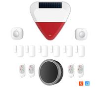 KYF Alarme Maison WiFi sans Fil avec Sirène Solaire 110 DB étendu | 6 Détecteurs d'ouverture, 3 Détecteurs de mouvement, 4 Télécommandes incluses, Compatible Alexa & Google, Sans abonnement