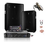 PACK AMPLI SONO + 2 ENCEINTES PRO + TABLE DE MIXAGE + MICRO + CÂBLE PC HP - PA SONO DJ LIGHT - Soirée mariage anniversaire
