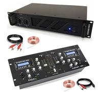 Pack Ampli Sono DJ Sound AMP600-MKII 960W - Table Mixage Bluetooth DJM250BT-MKII RCA XLR - Câbles RCA Jack enceintes inclus