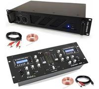 Pack Ampli Sono DJ Sound AMP600-MKII 960W - Table Mixage Bluetooth DJM250BT-MKII RCA XLR - Câbles RCA Jack enceintes inclus