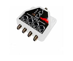 Pack Amplificateur distributeur TNT RÉGLABLE 40 dB 1 entrée - 4 sorties TV + Adaptateur d’Alimentation CATV pour antennes DVB-T actives