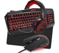 Pack Pro Gamer AMSTRAD Redemption 5 pièces: Clavier, Souris & Tapis, Casque & Adaptateur. Retro-éclairage Rouge. AZERTY & USB