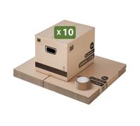 Pack and Move - Lot 10 cartons déménagement stockage livres - 40 x 30 x 30 cm - Poignées renforcées - 1 adhésif offert