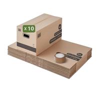 Pack and Move - Lot 10 cartons déménagement stockage standard - 60 x 30 x 30 cm - Poignées renforcées - 1 adhésif offert