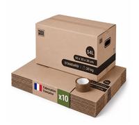 Pack and Move - Lot 10 cartons déménagement stockage standard - 60 x 30 x 30 cm - Poignées renforcées - 1 adhésif offert