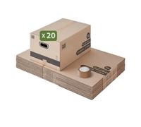 Pack and Move - Lot 20 cartons déménagement M - 60 x 40 x 30 cm - Poignées renforcées - 1 adhésif offert