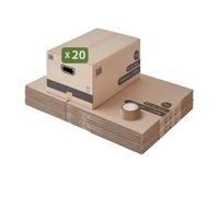 Pack and Move - Lot 20 cartons déménagement M - 60 x 40 x 30 cm - Poignées renforcées - 1 adhésif offert