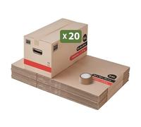 Pack and Move- Lot 20 Cartons Déménagement Premium - 60 X 30 X 30 Cm - Extrême Résistance 30KG - Réutilisable - Poignées Renforcées - 1 Adhésif Offert