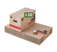 Pack and Move - Lot 20 Cartons Déménagement Premium - 60 X 30 X 30 - Extrême Résistance 20KG - Réutilisable - Poignées Renforcées - 1 Adhésif Offert