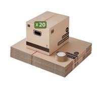 Pack and Move - Lot 20 cartons déménagement stockage livres - 40 x 30 x 30 cm - Poignée renforcées - 1 adhésif offert