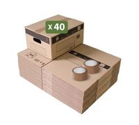 Pack and Move - Lot 40 cartons déménagement stockage S - 36 x 28x 18 cm - Poignées renforcées - 2 adhésifs offerts