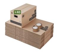 Pack and Move - Lot 40 cartons déménagement stockage standard - 60 x 30 x 30 cm - Poignées renforcées - 2 adhésifs offerts