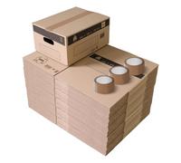 Pack and Move - Lot 50 Cartons Déménagement Stockage S - 36 x 28 x 18 cm - Poignées renforcées - 3 adhésifs offerts